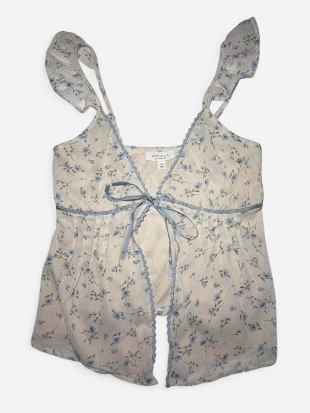 KIRIOUS Los Angeles Blue Floral Tie Front Babydoll Top – Size XS - NWT